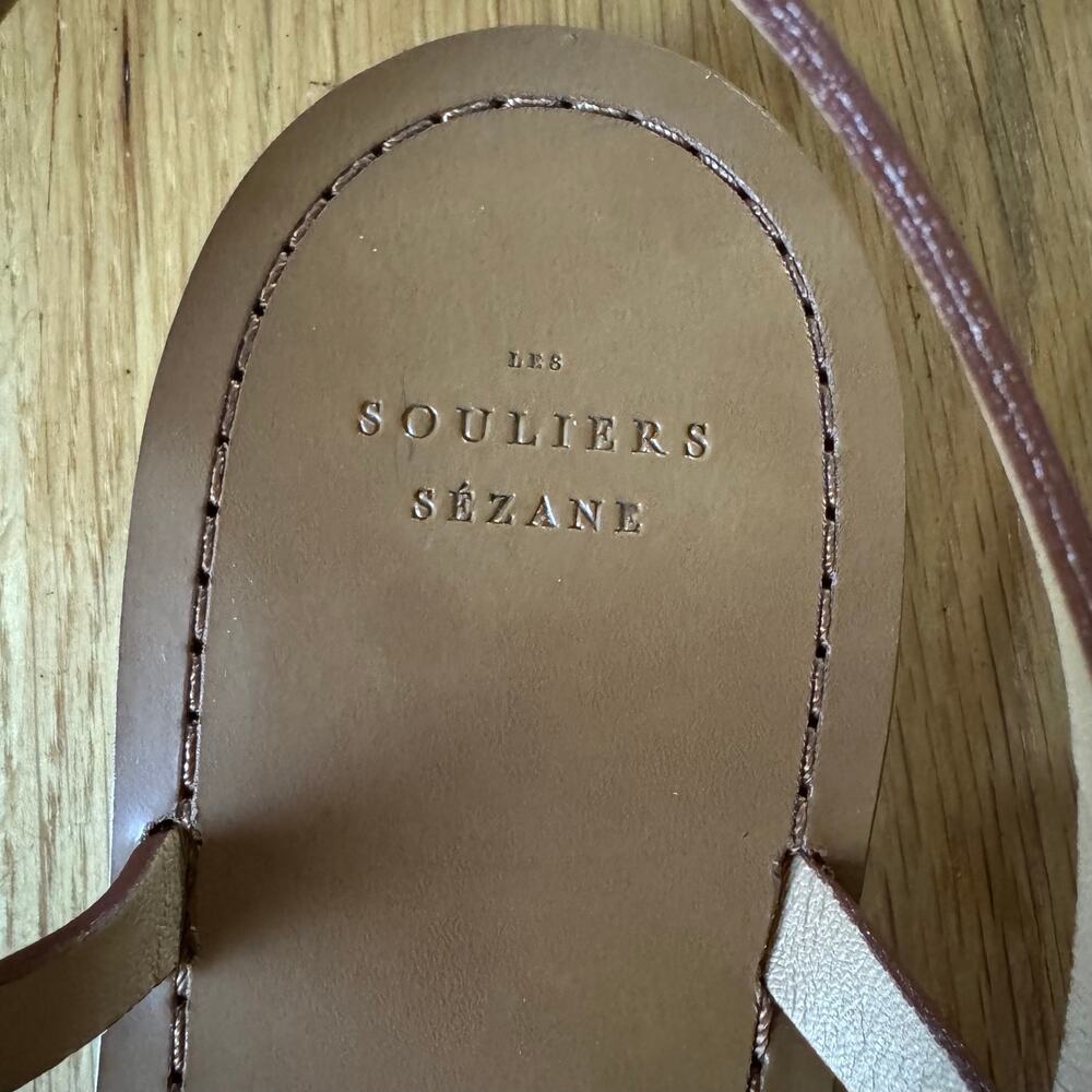 NWOT Sezane Adeline Low Sandals Natural Heritage Leather Size 40 US 9 - Picture 7 of 10